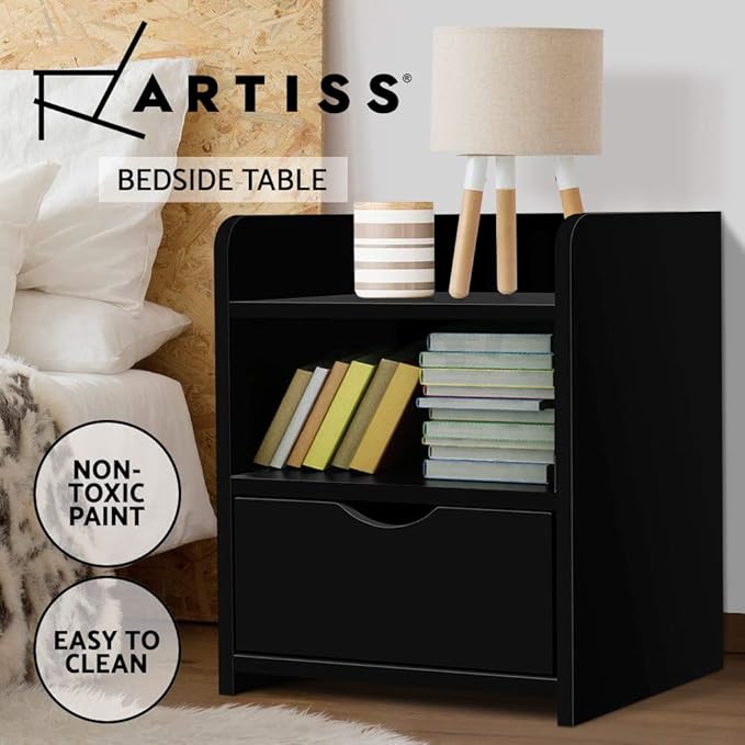 Artiss Bedside Table Wooden Nightstand Black Bedroom Furniture Amazon