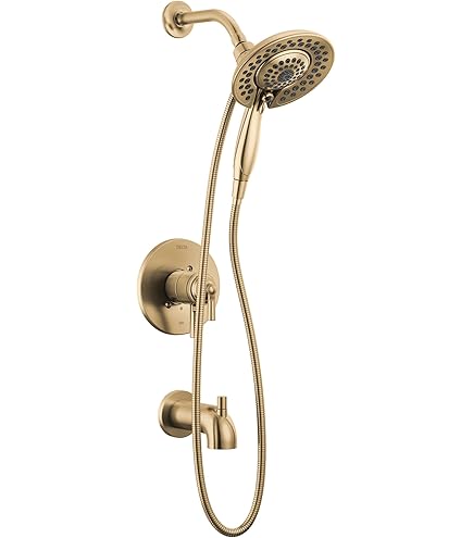 nyalon Delta Nicoli 14 Series Brushed Gold Bathtub Shower Faucet Set with