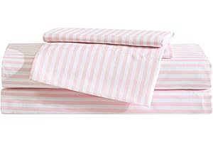 Eddie Bauer Kids - Full Sheets, Stain-Resistant Toddler Bedding with Matching Sham(s), Super Soft, Ideal Girl Room Essentials (Little Stripe Pink, Full)