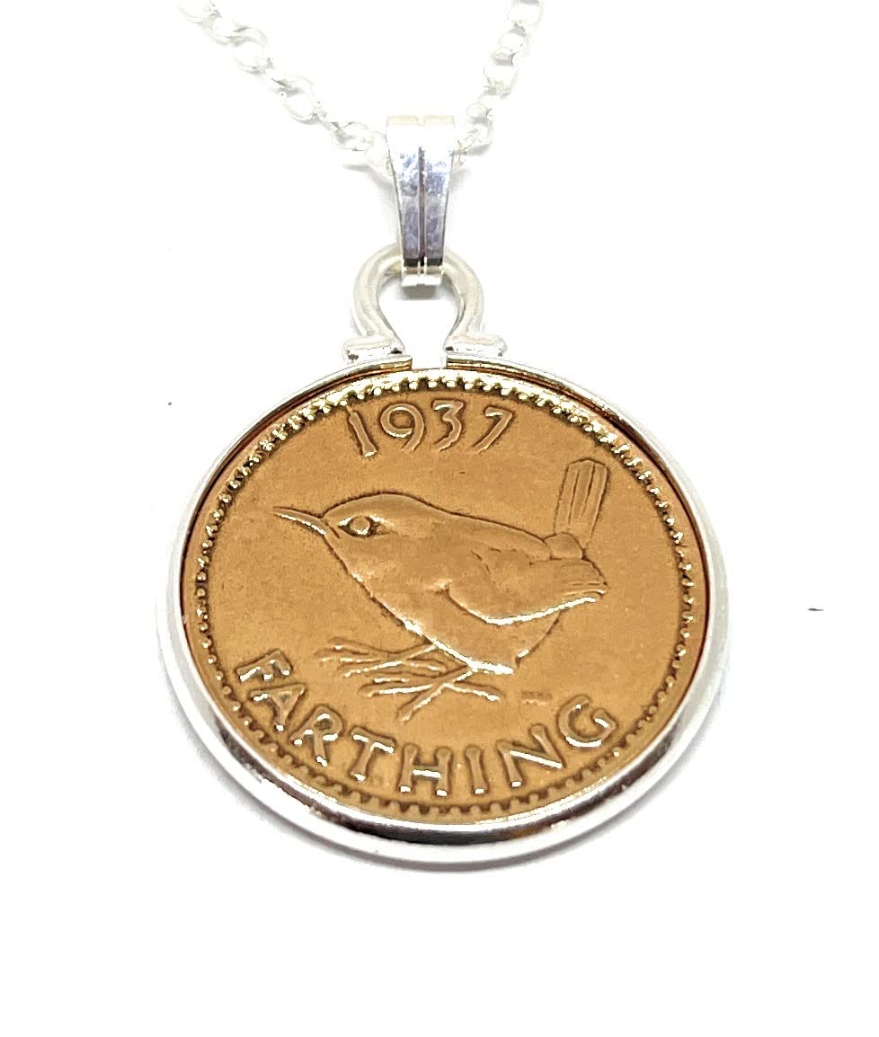 OCC Old Coin Cufflinks Cinch Pendant 1937 Lucky farthing 89th Birthday plus a Sterling Silver 18in Chain