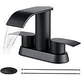 Ultimate Unicorn Black Waterfall Bathroom Faucet, 4 Inch Bathroom Sink Faucet for 3 Hole or 2 Hole, Anti-Splash Design Sink Faucets with Pop Up Drain, Easy Install for Vanity, RV, Lavatory