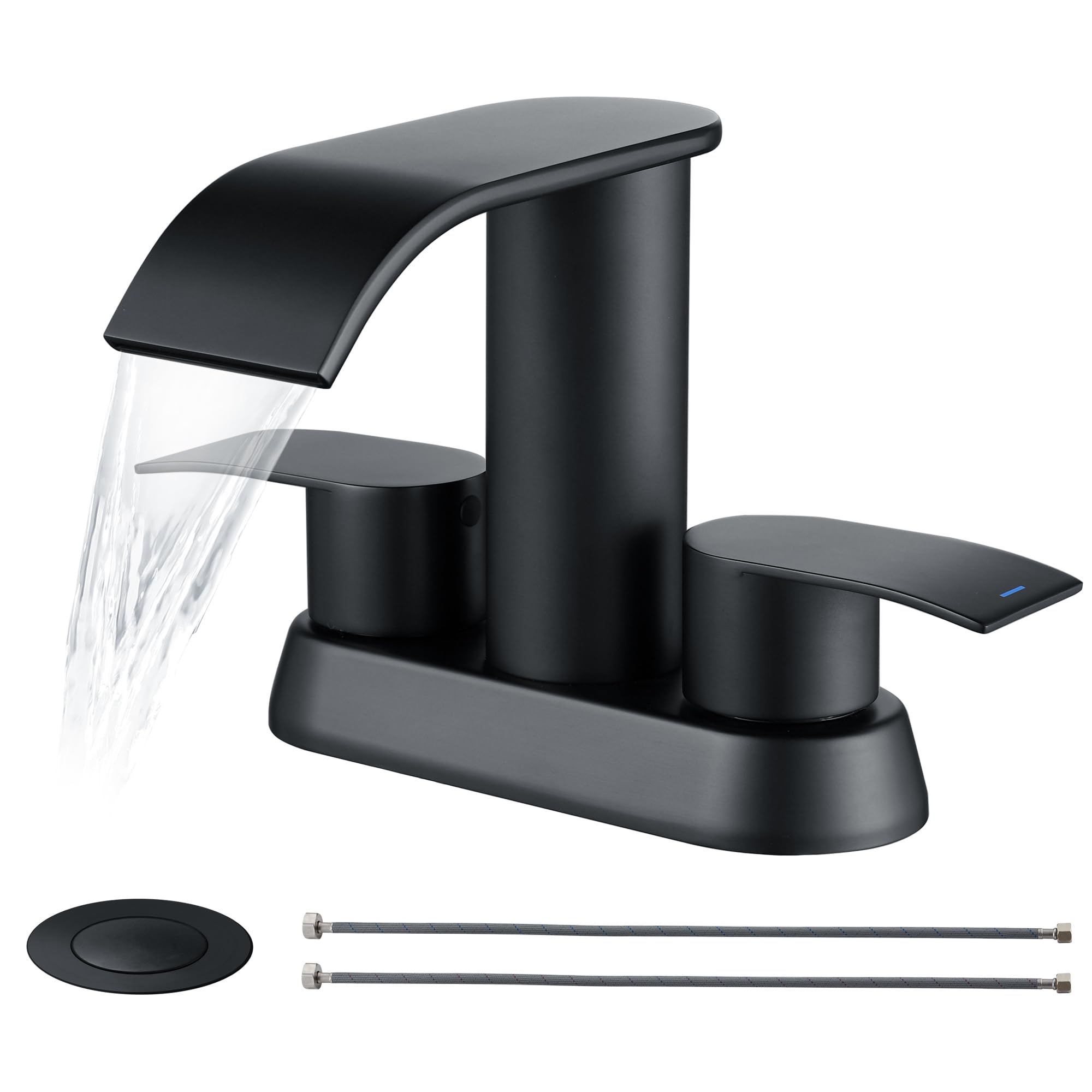 Photo 1 of *UNTESTED*
Ultimate Unicorn Black Waterfall Bathroom Faucet, 4 Inch Bathroom Sink Faucet for 3 Hole or 2 Hole, Anti-Splash Design Sink Faucets with Pop Up Drain, Easy Install for Vanity, RV, Lavatory