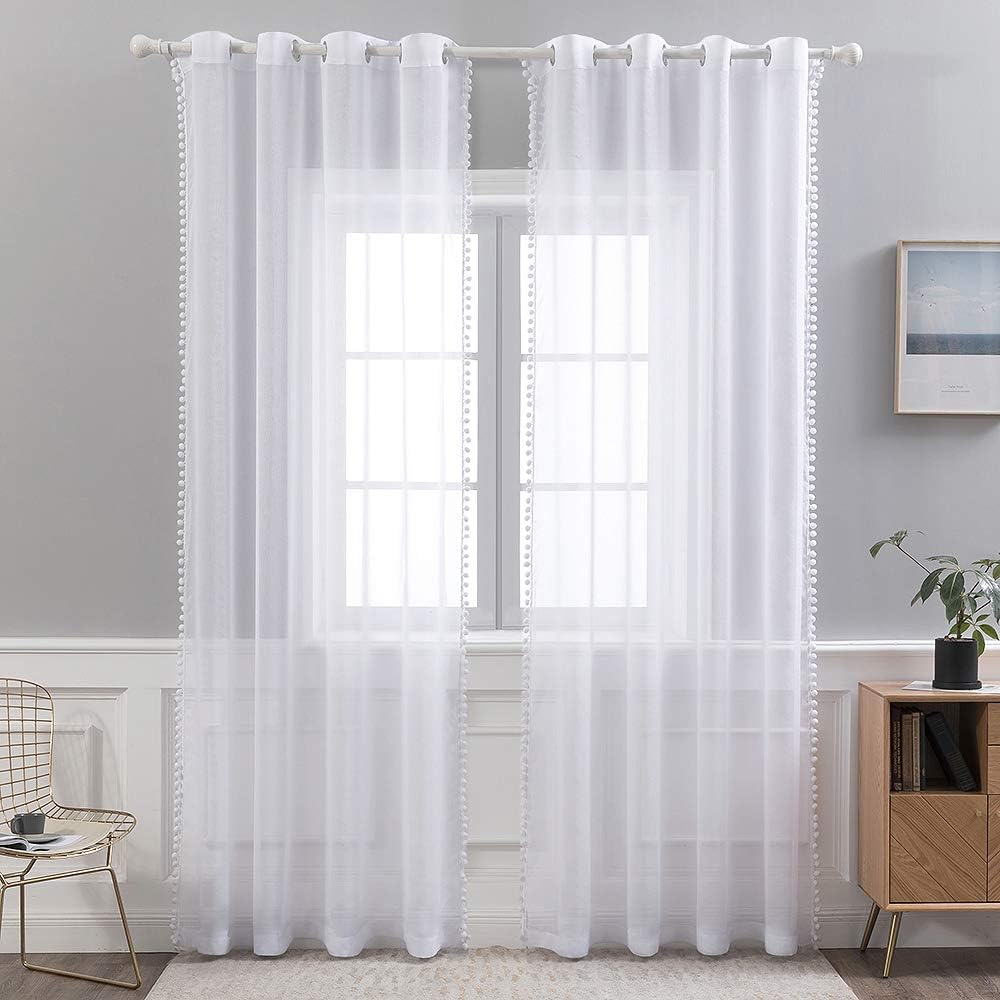 MIULEE Set of 2 Net Curtains with Tassels and Eyelets (2 x L 140 x H 245 cm) - Image 4