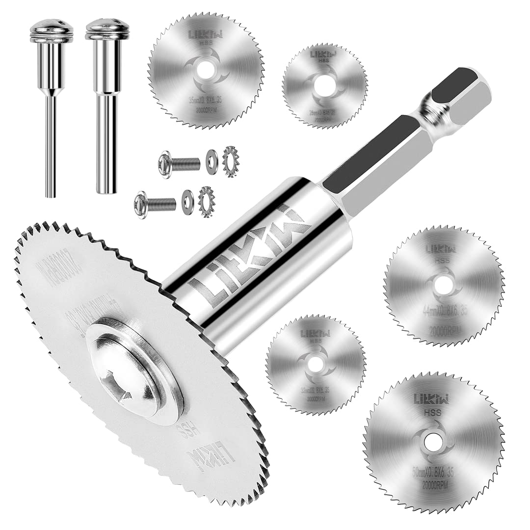 LitKiwi 8-Piece Rotary Saw Blade Set: 1/4" Hex, 1/8" & 1/4" Round Shank, HSS Drill Blades