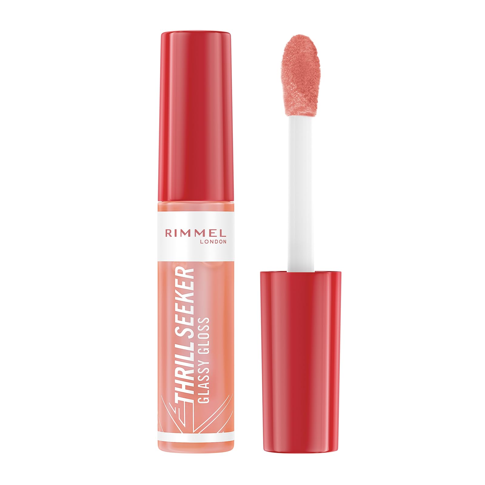 Rimmel Thrillseeker Glassy Gloss 250 Peachy Vibes, Hydrating Shine, Hyaluronic Acid, Anti-Oxidant Complex, Non-Sticky, Big Applicator, Healthy-Looking Lips, Delicious Scent, Vegan, Cruelty Free — image 1