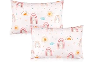 CARUILI Toddler Pillowcase 2 Pack, 13 X 18 Kids Travel Pillow Case Cover with Envelope Closure, Super Soft & Breathable Small Pillow Cases for Girls, Pink Rainbow
