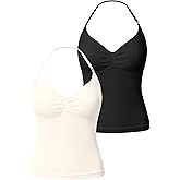 OQQ Women’s Longline Strappy Sports Bra Workout Top with Built-in Bra Soft Stretch Gym Top 2 Pack