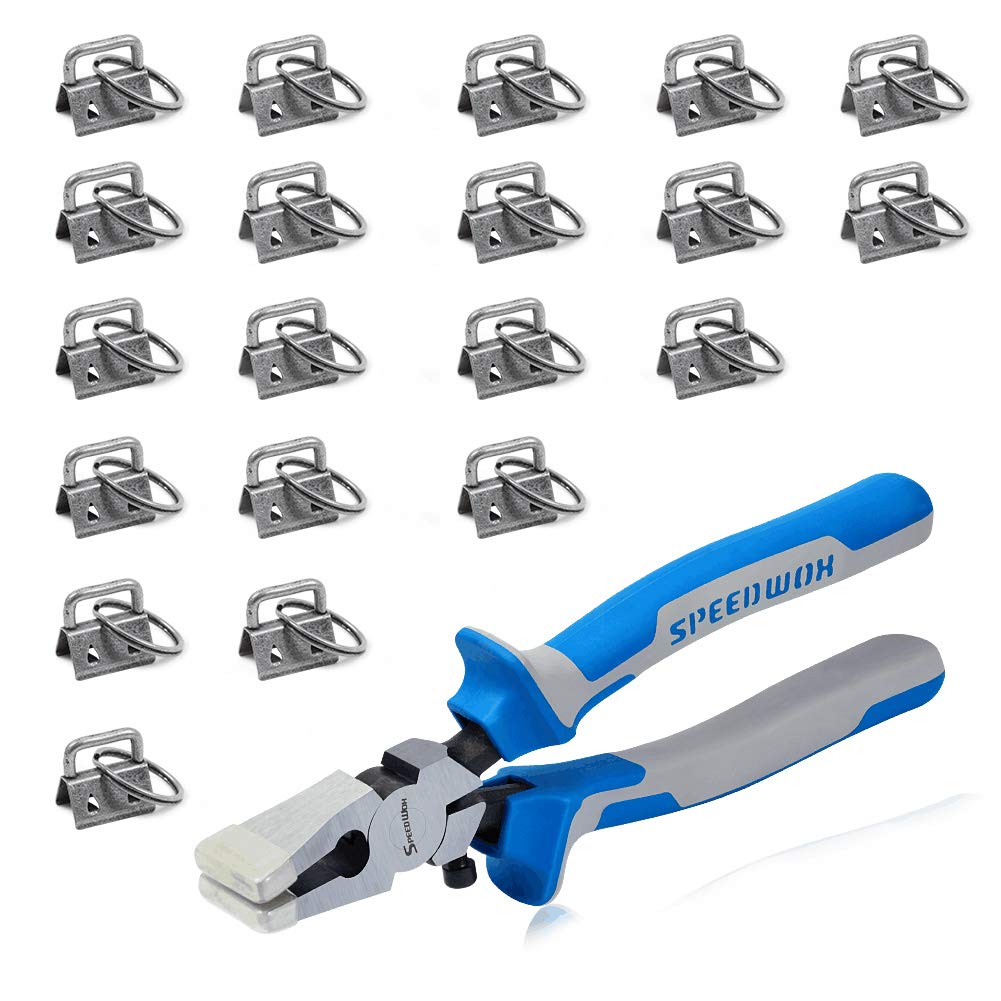 SPEEDWOX Glass Breaking Pliers with 20 Pcs Key Fob Hardware Set with Keychain Split Rings Webbing Fabric Strapping Wristlet Set Breaking Pliers Tools with Rubber Tips (0.8" Dark Nickel)