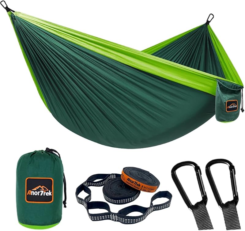 AnorTrek Camping Hammock 210T Parachute Nylon 500 lb Capacity with Straps