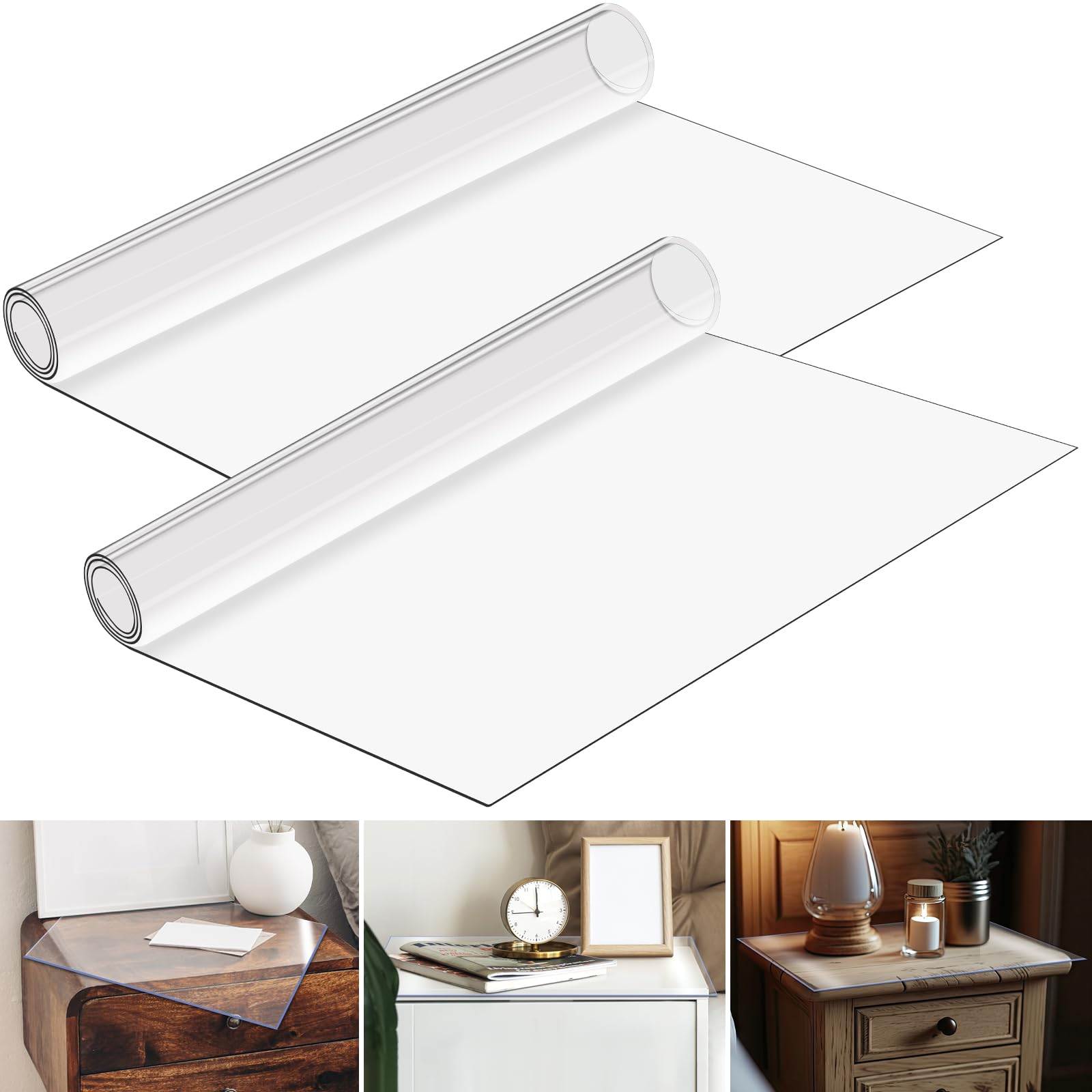 Photo 1 of Ganeen 2 Pieces Nightstand Protector Clear Plastic Bedside Table Cover 15.8 x 23.6 Inch 1.5 mm Thick PVC Coffee Table Cover Multipurpose Desk Mat Rectangle End Side Table Pad for Nightstand (Smooth)