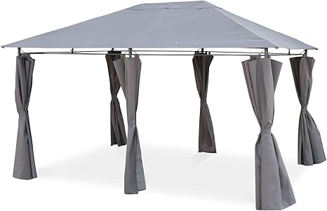 Tonnelle 3 X 4 M Divio Toile Grise Pergola Avec Rideaux Tente De Jardin Barnum Chapiteau Reception Amazon Fr Jardin