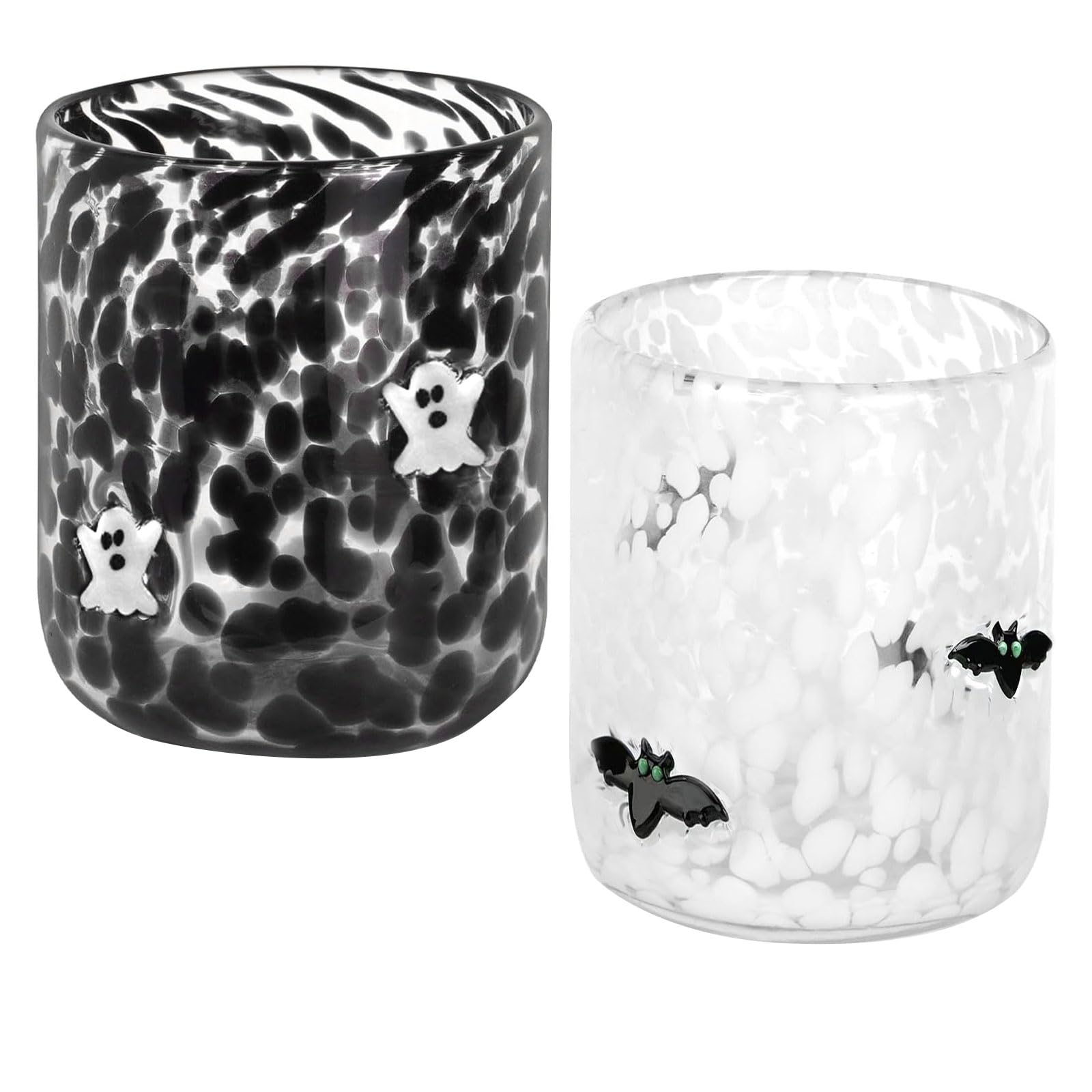 Photo 1 of 2 Pcs Halloween Icon Juice Cups 16 oz Cute Icon Juice Glasses Double Old Fashioned Hand Blown Drinking Cups for Halloween Party Drinkware (Bat & Ghost)