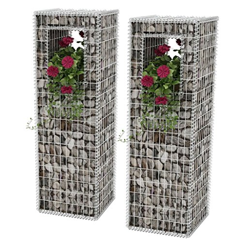 Festnight Gabionen Hochbeet aus Stahl 2 STK. 50x50x160 cm Pflanzkasten Steinsäule Blumentopf