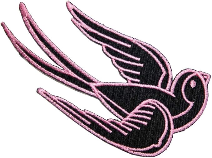 Amazon 刺繍アイロンワッペン アップリケ スワロー ピンク ツバメ つばめ 鳥 顔 右向き ワッペン アップリケ 通販