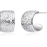 Aliyoham Silver Textured Huggies Hoop Earrings for Women, Hypoallergenic Sterling Silver Jewelry for Women with Matte Finish Design 
