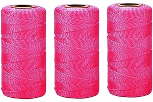 Mabellumia 3 Rolls Mason Line String Line #18 Braided Nylon String,Nylon Twine Construction String Building Line for Gardening or Masonry Tools,Landscaping, Fencing,DIY Project (250FT,Pink)