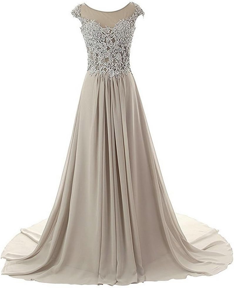 Prom Dresses Long Formal Evening Gowns Lace Bridesmaid Dress Chiffon Prom Dress Cap Sleeve
