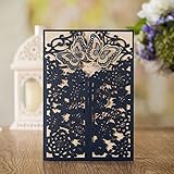 Wishmade 50 Wedding Invitation Cards Laser Cut Floral Butterfly Card Stock Navy Blue with Envelopes, Stickers for Bridal shower, Birthday Card Stock