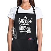 Xornis 100% Cotton Funny Apron with 2 Pockets for Men Women BBQ Grilling Adjustable Bib Black Aprons Gifts Cooking Kitchen