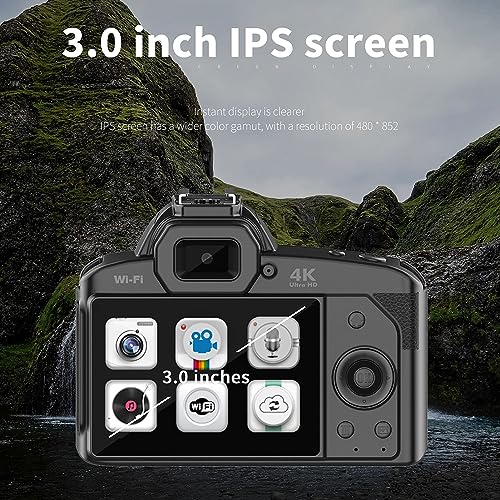 Digital Camera, 4K 64MP 16X Digital Zoom HD Vlogging Camera, 3 Inch Color Display, 4800mAh Large Battery, for Teens Adult Beginner Boys Girls Seniors