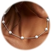 ORAZIO Dainty Gold Pearl Necklaces for Women, 14K Gold/Silver Plated Faux Pearl Choker Necklaces Trendy Small Pearl Necklace Strand Wedding Prom Bridal Pearls Jewelry Gifts