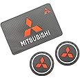Bettway Car Coasters - 2PC 2.83in Cup Holder Pad & 1PC Silicone Anti-Slip Mat for Mitsubishi Auto SUV