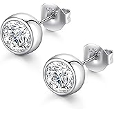 Moissanite Diamond Earrings for Women & Men,1-2 Carat D Color VVS1 Clarity, 5-6.5mm Hypoallergenic 18K White Gold Plated 925 Sterling Silver Bezel Set Round Studs