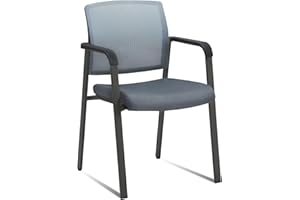 CLATINA Guest Reception Stacking Office Chairs with Arm, Mesh Back Waiting Room Chair with Upholstered Fabric Seat and Ergonomic Lumbar Support for Office Conference School Church, Grey