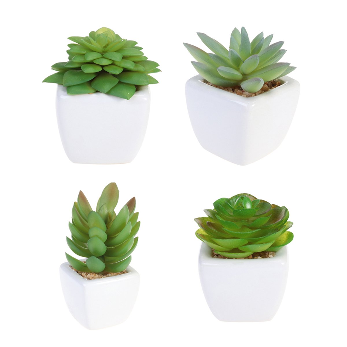 WINOMO 4PCS Potted Artificial Succulent Plants Mini Decorative Fake Bonsai