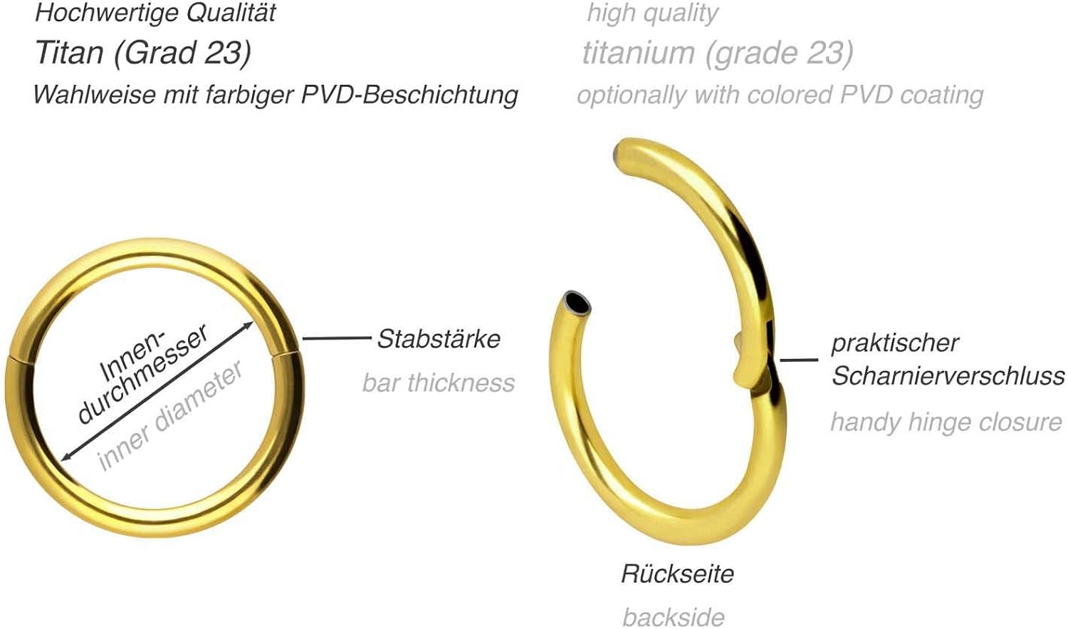 Piercingline® titanium segmental ring, clicker piercing, various sizes, Silberfarben, 1,6 mm Durchmesser | 8 mm Innendurchmesser - Image 4