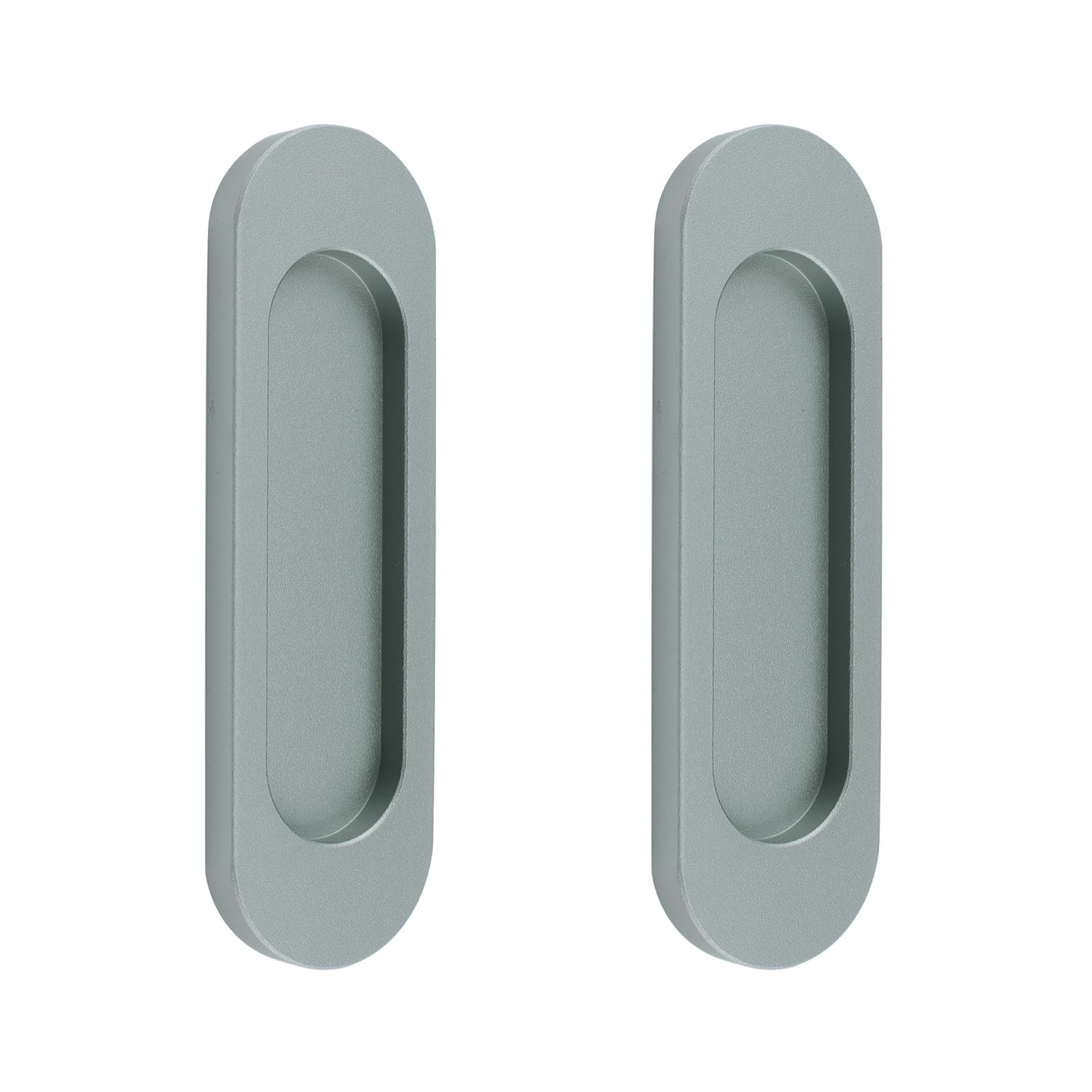 MOROBOR Self-Stick Oval Sliding Door Pulls, 2pcs Aluminum Alloy Flush Pull Punch-Free Handle for Sliding Barn Door Windows Cabinets (Matte Grey, 100mm) — image 1