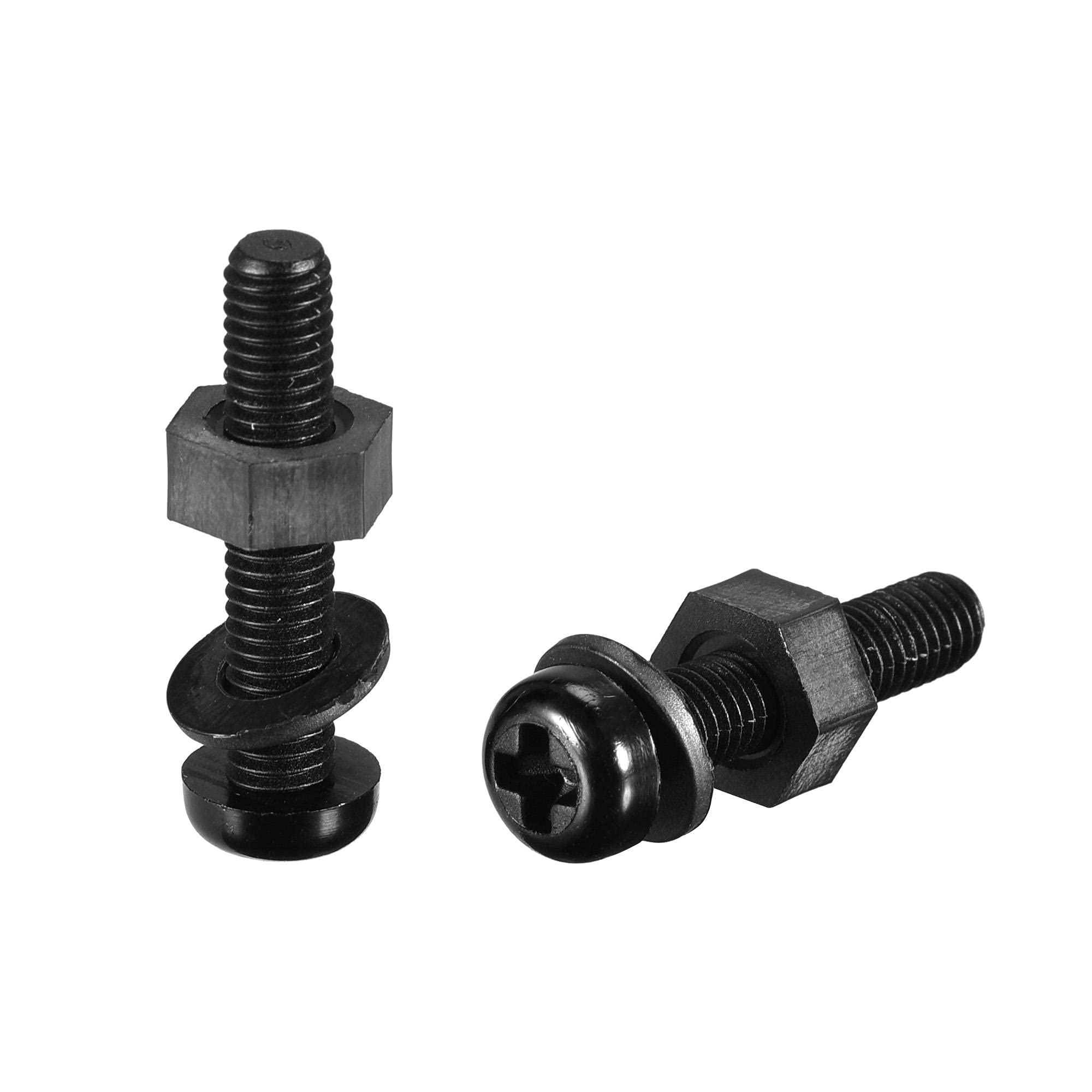 sourcing map Nylon Screw Nut Washer Assortment Kit, M5x25mm Round Head Machine Screw Bolt Nuts Flat Washers Black 50 Set