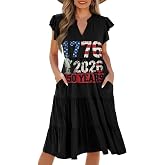 ZWPINITUP Womens Summer Dress Ruffle Sleeve V Neck Dress Casual Fit Flowy Beach Vacation Sundress with Pocket S-2XL