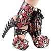 SHOW-STORY-Punk-Skull-Rose-Print-Stud-Buckle-Lace-UpPlatform-Bone-Heel-Club-Ankle-Bootie-SandalsLF80663