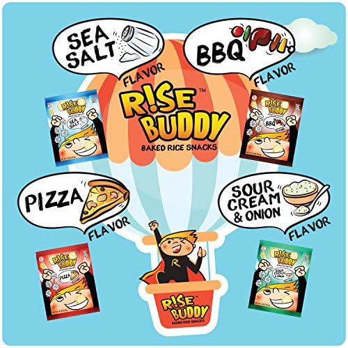 Rise Buddy VARIETY PACK Rice Crisps (3 of each flavor) : Sea Salt / BBQ / Pizza / Sour Cream & Onion (Variety, 12 pack)