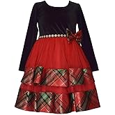 Bonnie Jean Girl's Christmas Dress - Tiered Holiday Plaid Party Dress for Baby, Toddler and Little Girls