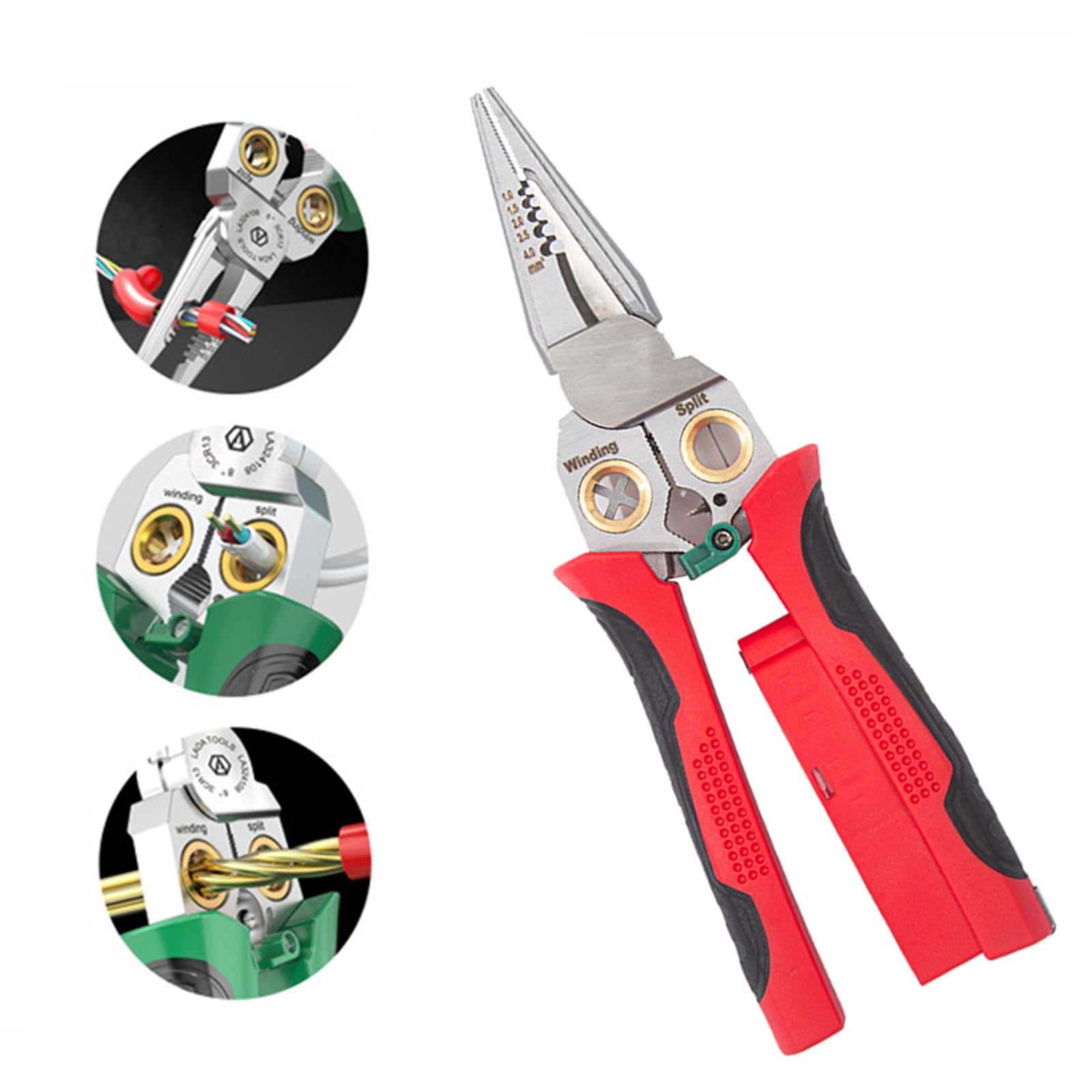 Boxonly 8-in-1 Wire Strippers with Electricity Measurement Function, Multi-Functional Pliers for Cutting, Stripping, and Crimping Wires, Durable Cable Scissors for Electrical Work (Upgrade red)