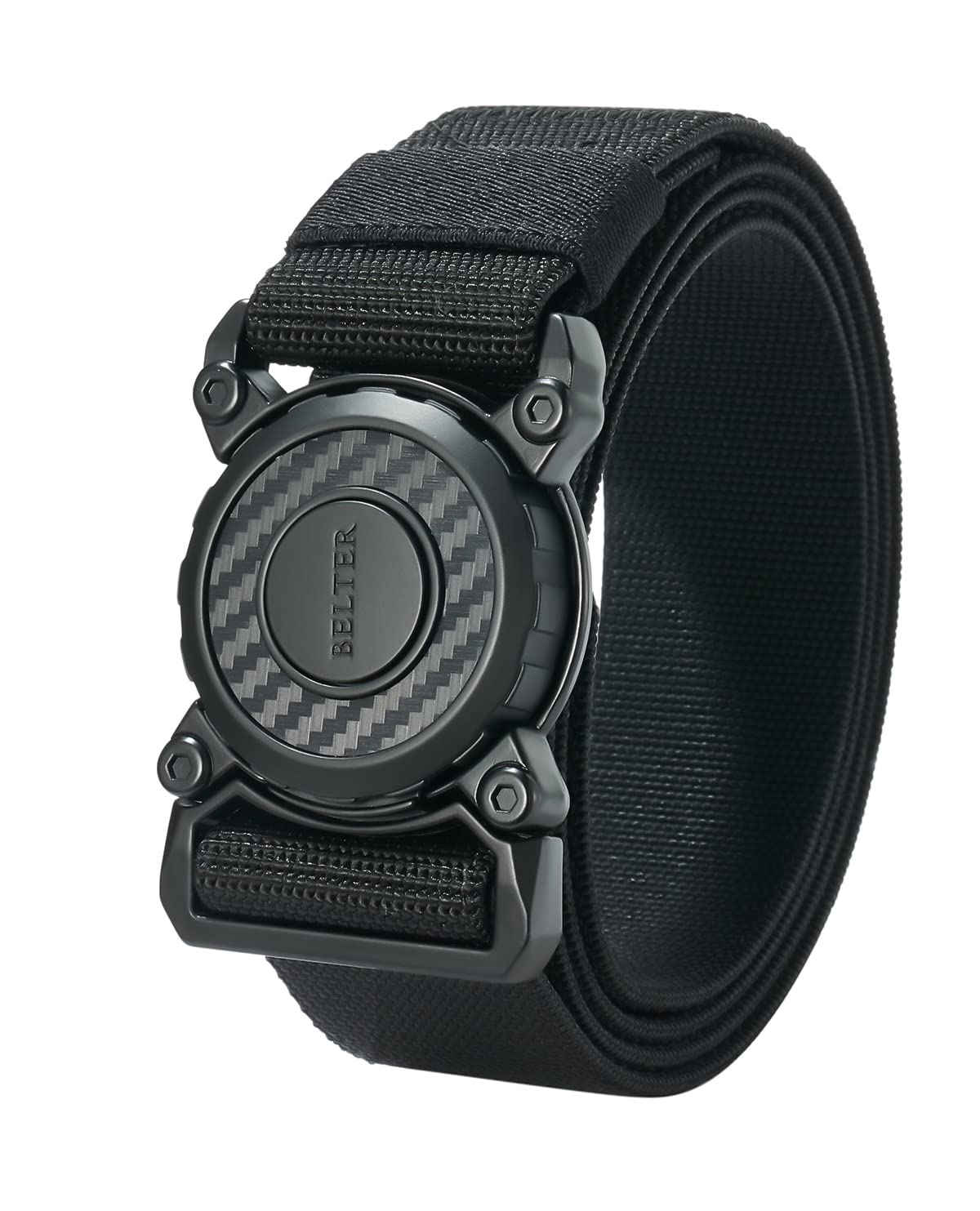 BELTER Mens Elasticated Belt Quick Release Tactical Belt, Stretch Belts Military Work Web Hiking Belt 1.5 inch Wide (Black-B,For 44"-46" Waist)