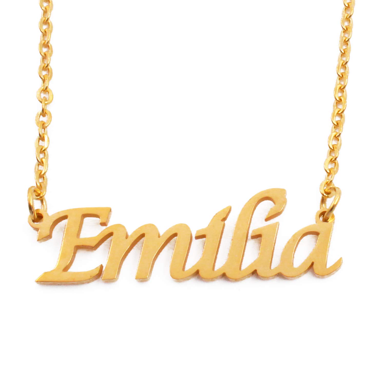 Kigu Emilia Personalised Name Necklace - Adjustable Chain - 18ct Gold Plated - Incl Gift Packaging