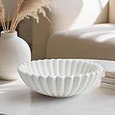 HFWDGTAO Large Decorative Bowl, White Ceramic Fruit Bowl for Kitchen Counter, Key Bowls for Entryway Table, Modern Coffee Table Home Decor, Scalloped Handmade Artwork