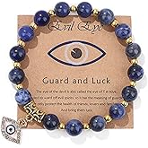 Caiyao Handmade Evil Eye Beaded Bracelets with Message Card Natural Stone Beads Inspirational Stretch Bracelet for Women Men Kabbalah Turkish Protection Good Luck Friendship Jewelry Gifts