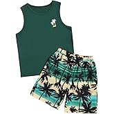 Floerns Boys Boho Sleeveless Tank Top Tropical Print Shorts Set 2 Piece Outfit