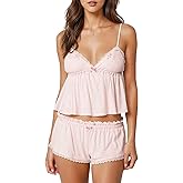 Yojeasrio Cute Pajama Sets for Women Lace Trim Sleeveless Cami Tank Top Shorts 2 Piece Pj Set Sexy Summer Matching Loungewear