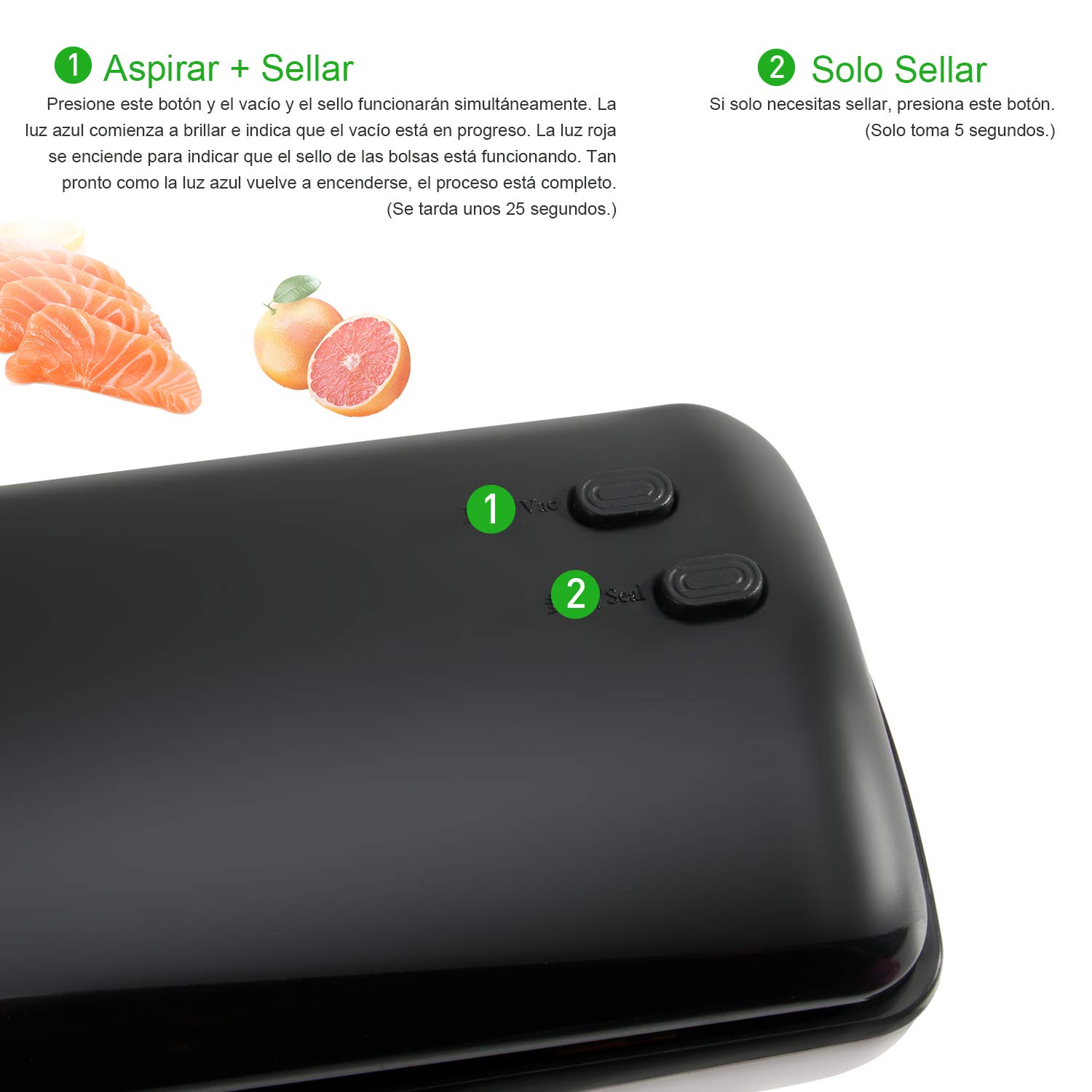 Envasadoras al vacío, Padi Home El Aparato para envasar al vacio, Comida se Mantiene Fresco con hasta 8 Veces Más, Ideal para Almacenamiento de Alimentos Incluye 10 Alta Calidad Vacuum Bolsa, Negro