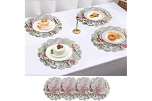 Romantic Pink and White Butterfly Woven Place Mats Set of 4 Pcs Gifts Round 14.1 Inch Washable Mats for Home Kitchen Dining T