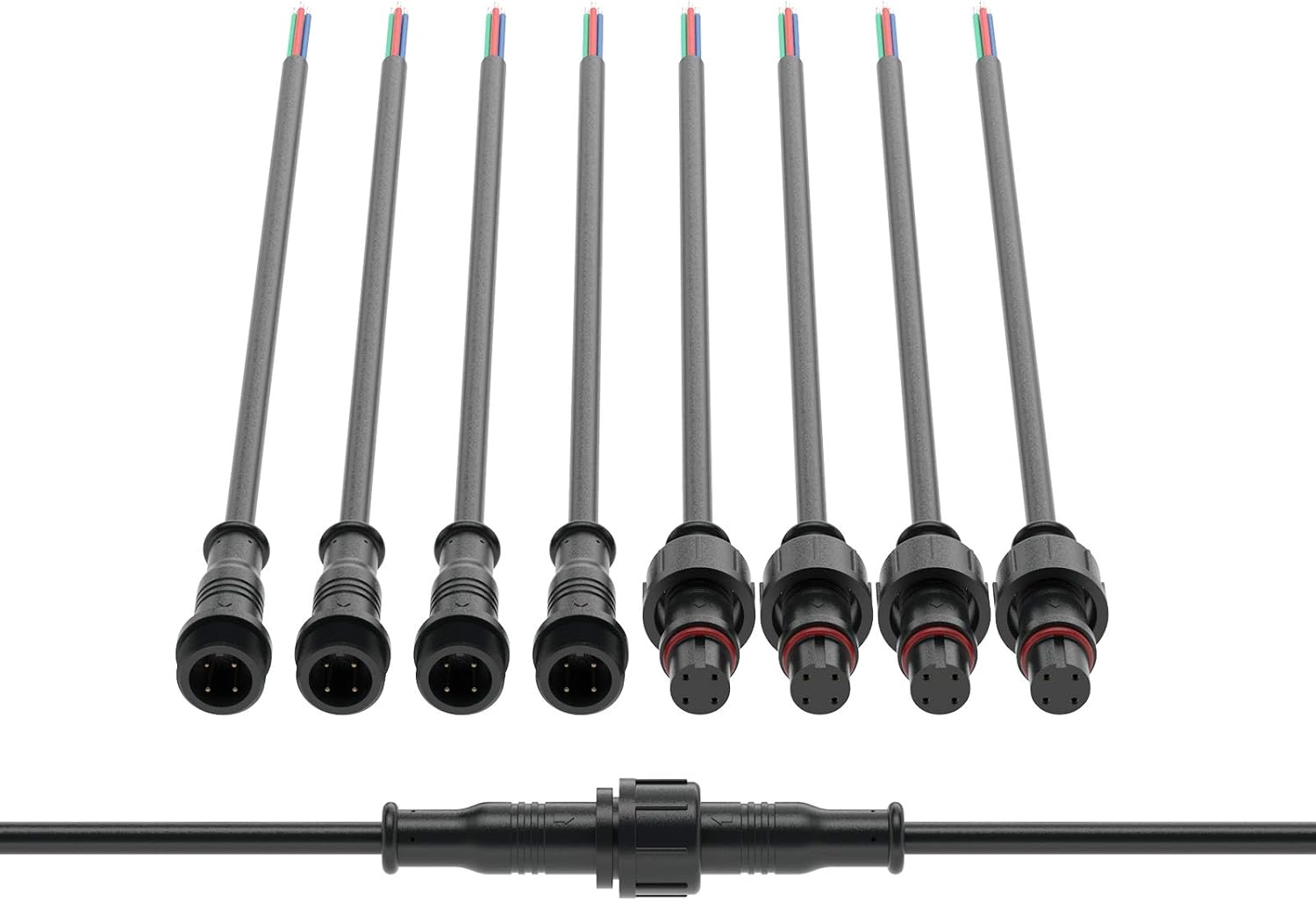 BTF-LIGHTING 4 Pin Waterproof Electrical Connector 24AWG IP65 Male Female Connector 7.87in/20cm Extension Cable for TrucBoaIndoor/Outdoor LED Strip Lights/String 15mm Nut Small Size 5 works