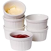 3 oz Ramekins 6 pcs Porcelain Ramekins Dishes for Souffle,Creme Brulee, Pudding, Custard Cups,Bakeware Bowls Set for Baking,O