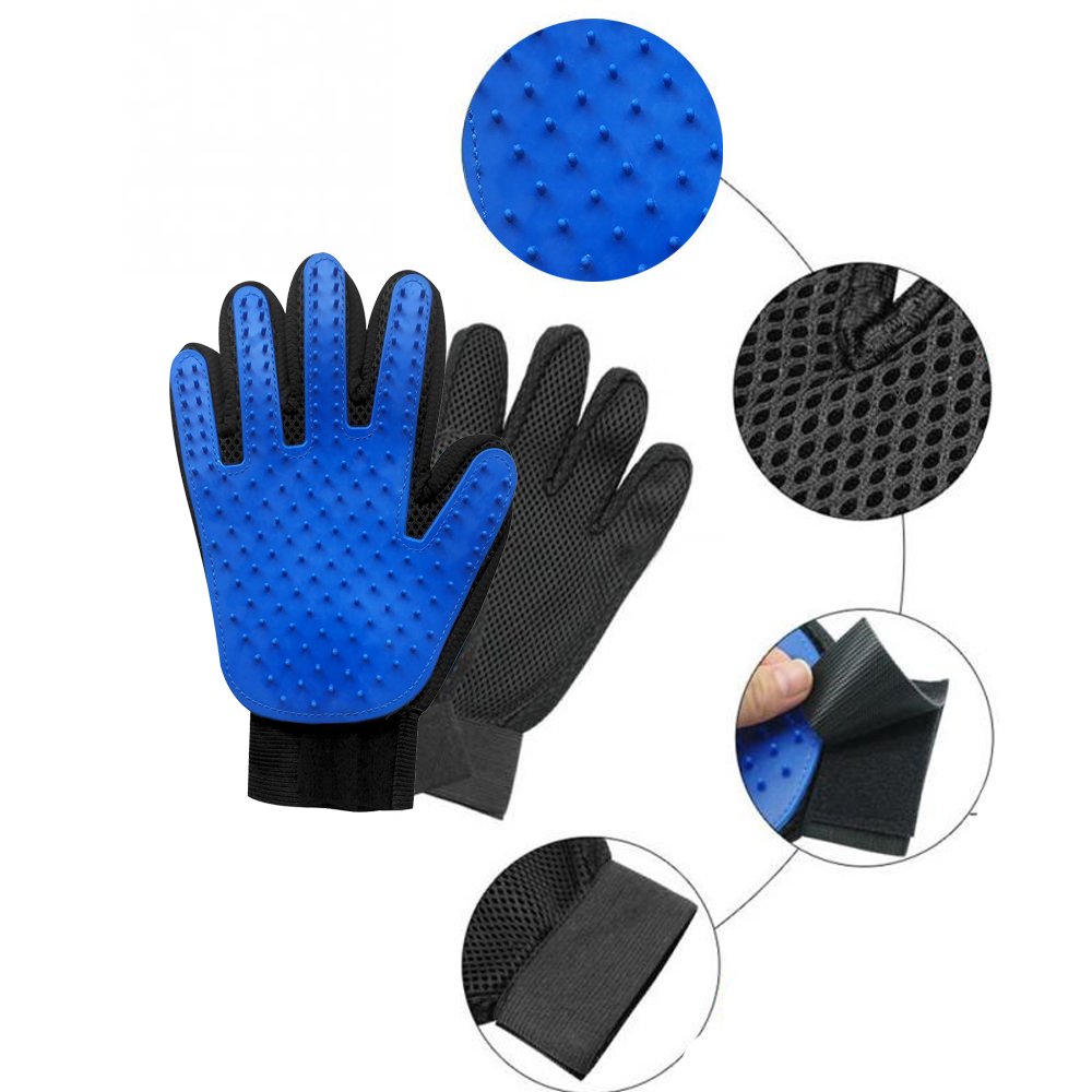 Pet Grooming Glove and Deshedding Glove Brush Best for Dogs & Cats Long & Short Fur Massage Tool with Enhanced Five Finger Design (1 Pair Blue)