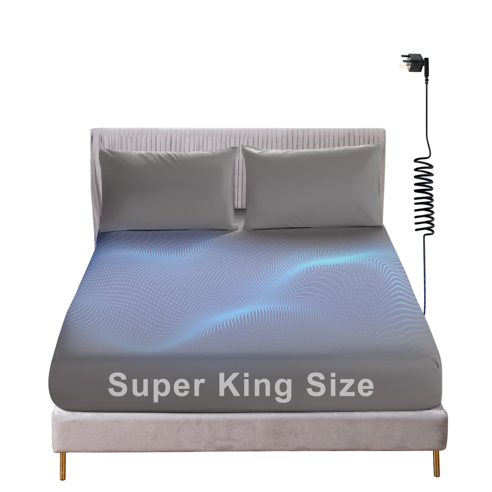 Grounding Fitted Sheet, Earthing Sheets Super King Size with 15ft UK Cord, Grounding Bed Sheet with 5% Silver Fiber & 95% Organic Cotton for Improving Sleep, Better Working (180x200cm)