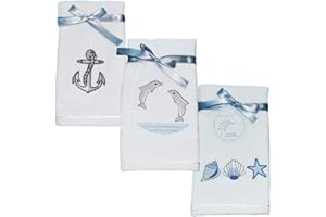 Classic Turkish Towels CTT Fingertip Towels Set, 100% Turkish Cotton, Soft and Absorbent Bathroom Towels, Beach and Nautical Decor, 6-Piece Set | 12"x20" (Dolphin Ocean Theme)